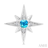 3 MM Round Cut Blue Topaz and 1/20 Ctw Round Cut Diamond Semi-Precious Fashion Earrings in Sterling Silver