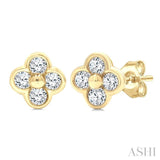 1/6 Ctw Bezel Set Round Cut Diamond Clover Petite Fashion Earrings in 10K Yellow Gold