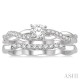 1/2 Ctw Diamond Wedding Set With 1/3 Ct Round Center Diamond Twisted Engagement Ring and 1/10 Ct Wedding Band in 14K White Gold