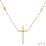 1/2 Ctw Round Cut Diamond Cross Fashion Station Necklace in 10K Yellow Gold