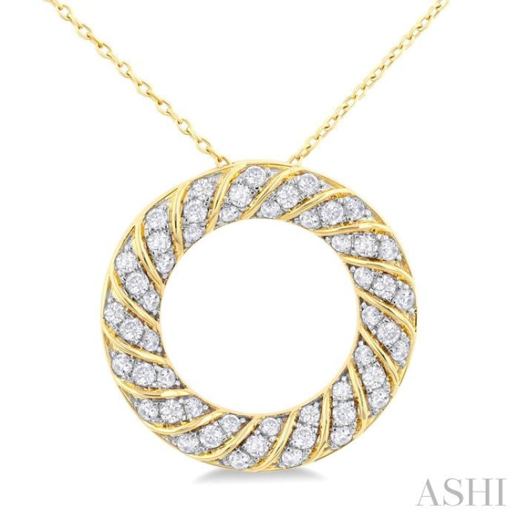1/2 Ctw Ribbed Swirl Circle Round Cut Diamond Fashion Pendant With Chain in 10K Yellow Gold