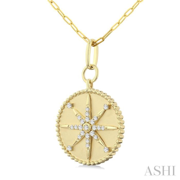 1/4 Ctw Round Cut Diamond Compass Symbol Circle Medallion Fashion Pendant With Paperclip Chain in 14K Yellow Gold