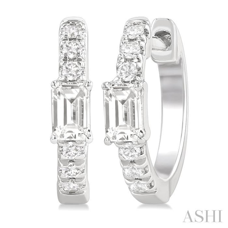 3/8 Ctw Octagon Shape and Round Cut Diamond Fashion Huggie Petite Earrings in 14K White Gold