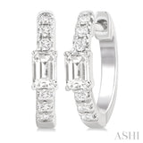 3/8 Ctw Octagon Shape and Round Cut Diamond Fashion Huggie Petite Earrings in 14K White Gold