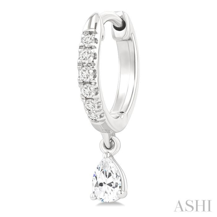 3/8 Ctw Pear Shape and Round Cut Diamond Fashion Huggie Petite Earrings in 14K White Gold