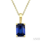 6X4 MM Octagon Shape Sapphire Precious Solitaire Pendant With Chain in 14K Yellow Gold