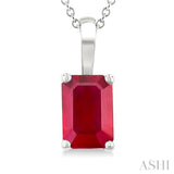 6X4 MM Octagon Shape Ruby Precious Solitaire Pendant With Chain in 14K White Gold