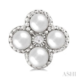 3 MM Clover Cultured Pearl and 1/50 Ctw Round Cut Diamond Fashion Earrings in 10K White Gold