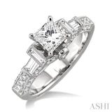 1 1/2 Ctw Diamond Engagement Ring with 3/4 Ct Princess Cut Center Stone in 14K White Gold