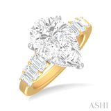 1 1/4 ctw Pear Shape Emerald and Round Cut Diamond Semi Mount Engagement Ring in 14K Yellow and White Gold