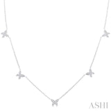 1/5 ctw Butterfly Motif Round Cut Diamond Station Necklace in 14K White Gold