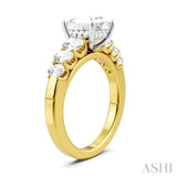 1 Ctw Princess Shape Oval and Round Cut Diamond Semi-Mount Engagement Ring in 14K Yellow and White Gold