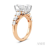 1 1/5 Ctw Emerald Shape Round Cut Diamond Semi-Mount Engagement Ring in 14K Rose and White Gold