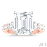 1 1/4 Ctw Emerald Shape Round Cut Diamond Semi Mount Engagement Ring in 14K Rose and White Gold