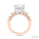 1 1/4 Ctw Emerald Shape Round Cut Diamond Semi Mount Engagement Ring in 14K Rose and White Gold