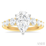 1 1/5 ctw Pear Shape Round Cut Diamond Semi Mount Engagement Ring in 14K Yellow and White Gold