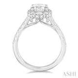 3/4 ctw Scalloped Oval Centerpiece Circular Shape Round Cut Diamond Semi Mount Engagement Ring in 14K White Gold