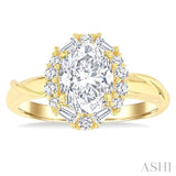 1/3 Ctw Oval Shape Baguette and Round Cut Diamond Semi-Mount Engagement Ring in 14K Yellow Gold