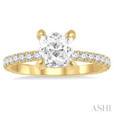 1/2 ctw Cushion Shape Round Cut Diamond Semi-Mount Engagement Ring in 14K Yellow Gold