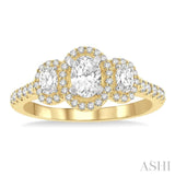 5/8 ctw Oval Shape Past, Present & Future Round Cut Diamond Semi Mount Engagement Ring in 14K Yellow and White Gold