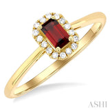 5x3 MM Octagonal Shape Garnet and 1/20 ctw Single Cut Diamond Halo Semi Precious Ring in 14K Yellow Gold