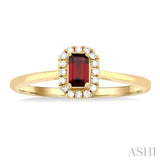 5x3 MM Octagonal Shape Garnet and 1/20 ctw Single Cut Diamond Halo Semi Precious Ring in 14K Yellow Gold