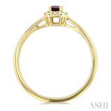 5x3 MM Octagonal Shape Garnet and 1/20 ctw Single Cut Diamond Halo Semi Precious Ring in 14K Yellow Gold