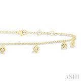 1/10 ctw Heart Charm Round Cut Diamond Station Anklet in 10K Yellow Gold