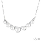 3.5 MM-5 MM Cultured Pearl and 1/6 Ctw Round Cut Diamond Smile Necklace in 10K White Gold