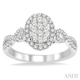 5/8 ctw Oval Shape Round Cut Diamond Lovebright Ring in 14K White Gold