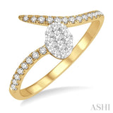1/4 Ctw Open-End Oval Mount Lovebright Round Cut Diamond Ladies Ring in 14K Yellow and White Gold