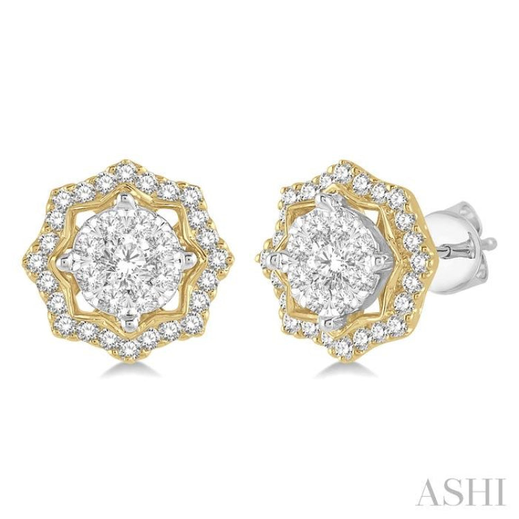 【wingbling】14k Love Catcher Natural Stone Heart Top 3/4 ctw Star Lattice Lovebright Round Cut Diamond Earring in