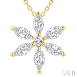 1/3 Ctw Floral Motif Marquise and Round Cut Diamond Fashion Pendant With Chain in 14K Yellow Gold