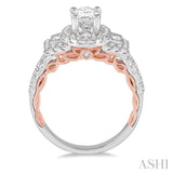 1/2 Ctw Oval Semi-Mount Baguette & Round Cut Diamond Ring in 14K White and Rose Gold