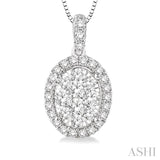 1/3 Ctw Oval Shape Diamond Lovebright Pendant in 14K White Gold with Chain