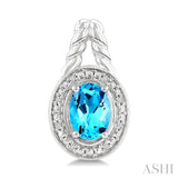 8X6 MM Cushion Shape Blue Topaz and 1/20 Ctw Single Cut Diamond Semi-Precious Earrings in Sterling Silver