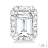 6x4 MM Octagonal Shape White Topaz and 1/4 Ctw Round Cut Diamond Halo Semi-Precious Stud Earrings in 14K White Gold