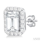 6x4 MM Octagonal Shape White Topaz and 1/4 Ctw Round Cut Diamond Halo Semi-Precious Stud Earrings in 14K White Gold