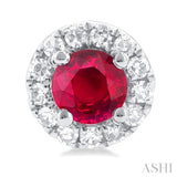 3.25 MM Round Ruby and 1/10 Ctw Single Cut Diamond Halo Precious Stud Earrings in 10K White Gold