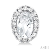 5x3 MM Oval Shape White Topaz and 1/8 Ctw Single Cut Diamond Halo Semi-Precious Stud Earrings in 14K White Gold