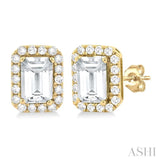6x4 MM Octagonal Shape White Topaz and 1/4 Ctw Round Cut Diamond Halo Semi-Precious Stud Earrings in 10K Yellow Gold