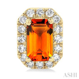 5x3 MM Octagonal Shape Citrine and 1/8 Ctw Single Cut Diamond Halo Semi-Precious Stud Earrings in 14K Yellow Gold