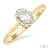 5x3 MM Oval Shape White Topaz and 1/20 Ctw Round Cut Diamond Halo Semi-Precious Ring in 10K Yellow Gold