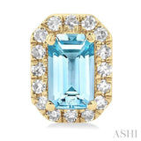5x3 MM Octagonal Shape Aquamarine and 1/8 Ctw Single Cut Diamond Halo Semi-Precious Stud Earrings in 14K Yellow Gold