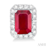 6x4 MM Octagonal Shape Ruby and 1/4 Ctw Round Cut Diamond Halo Precious Stud Earrings in 14K White Gold