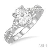 5/8 Ctw Oval Shape Split Criss-Cross Shank Round Cut Diamond Semi-Mount Engagement Ring in 14K White Gold