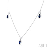 5x3 MM Oval Shape Sapphire and 1/8 Ctw Round Cut Diamonds Precious Station Necklace in 10K White Gold