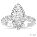 3/4 Ctw Marquise Shape Round Cut Diamond Lovebright Ring in 14K White Gold