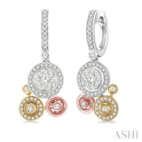 7/8 Ctw Round Cut Diamond Lovebright Fashion Earrings in 14K Tri Color Gold