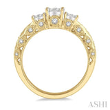 1/2 Ctw Tri-Mount Lovebright Round Cut Diamond Ring in 14K Yellow & White Gold